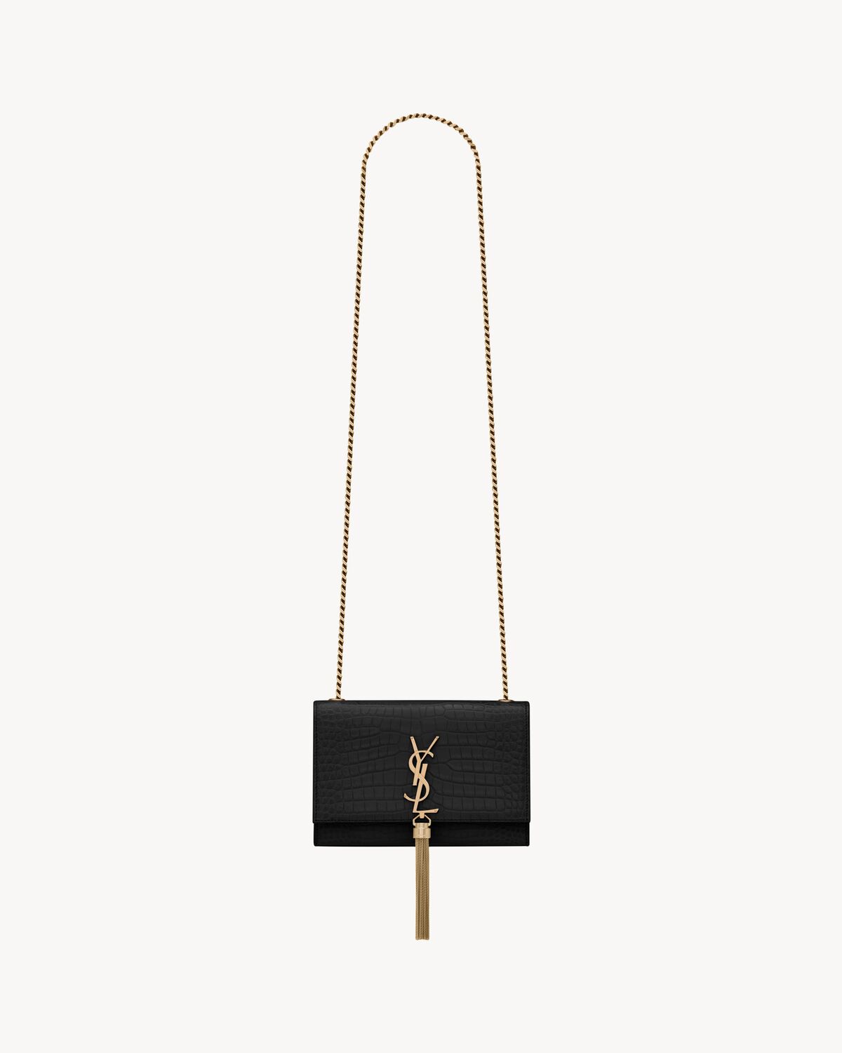 Kate small tassel in crocodile-embossed leather