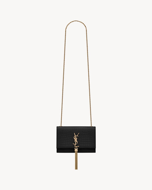 Kate small tassel in crocodile-embossed leather