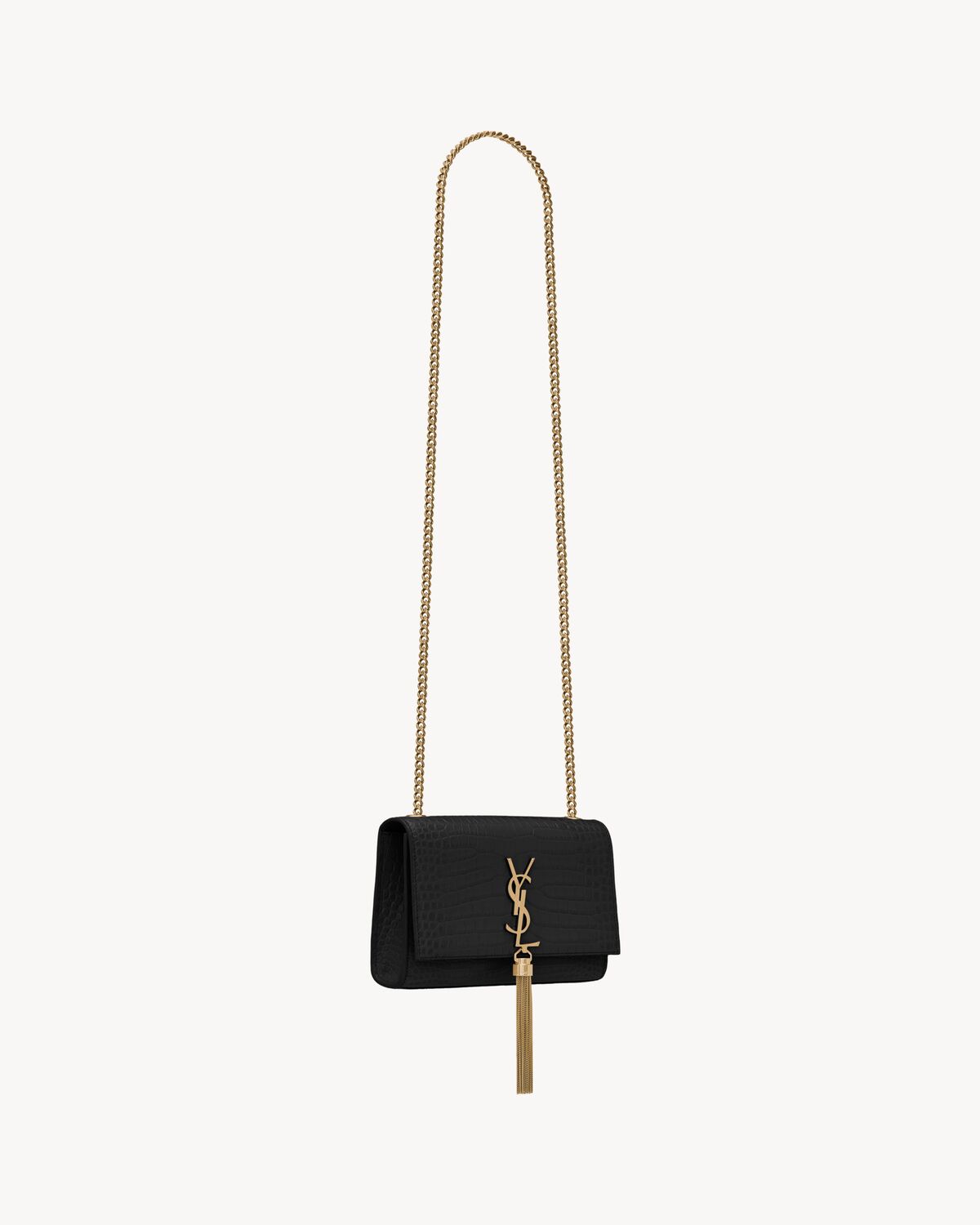 Kate small tassel in crocodile-embossed leather