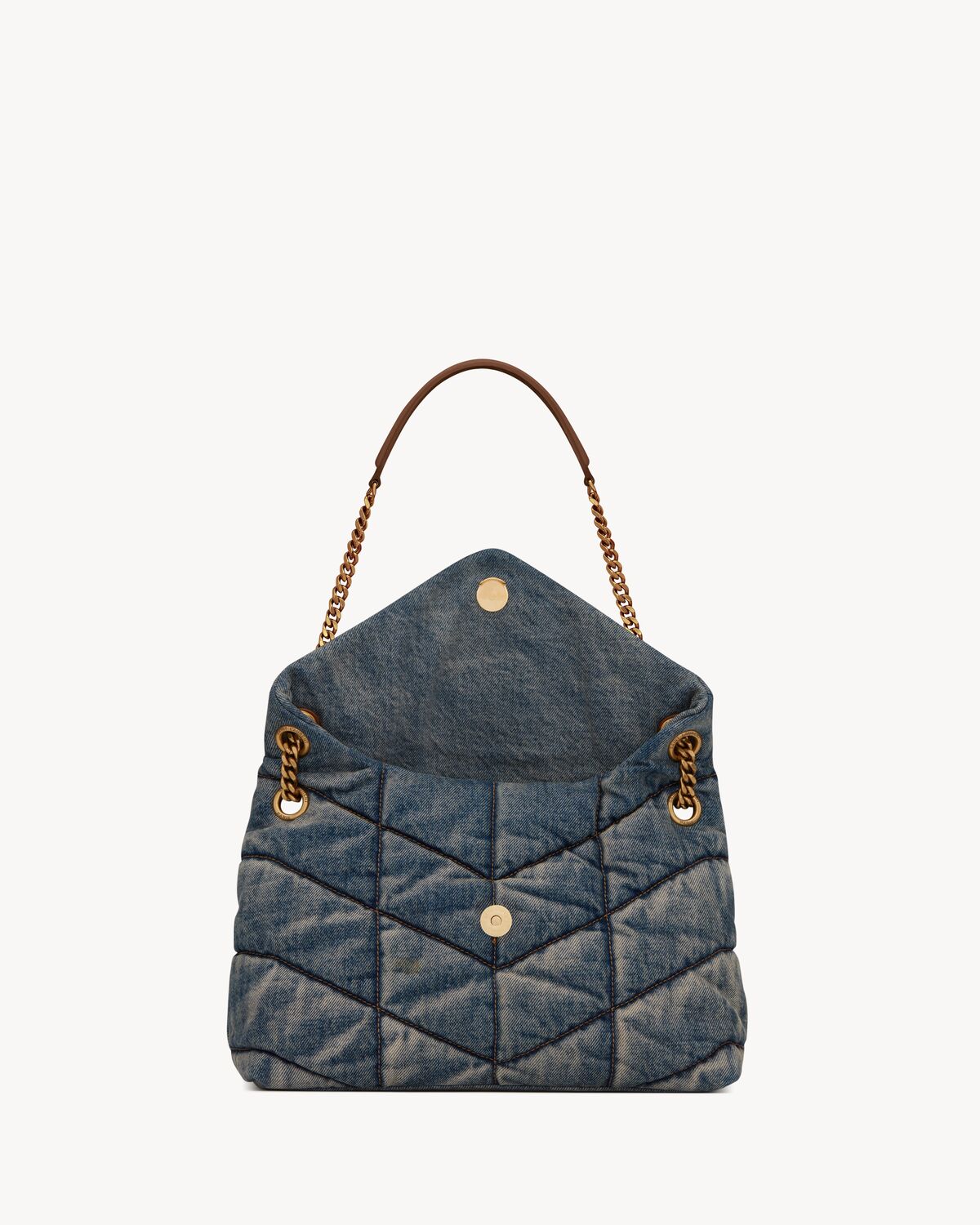 Puffer medium in suede and denim